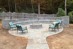 Patio with Firepit and Built In Seating Featuring RSSY Pennsylvania Irregular Flagstones or Stand-Ups